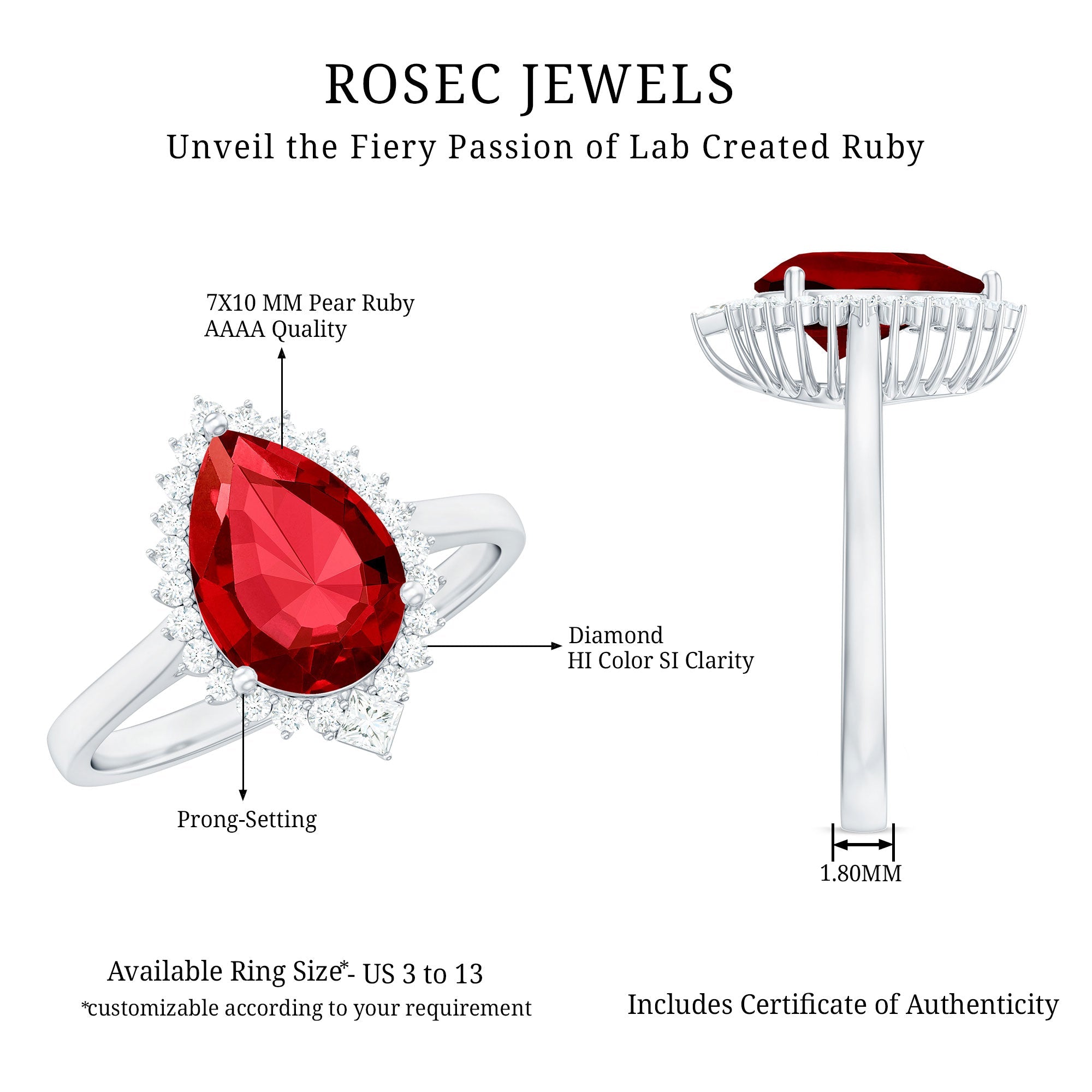 Lab Ruby Teardrop Engagement Ring with Diamond Halo