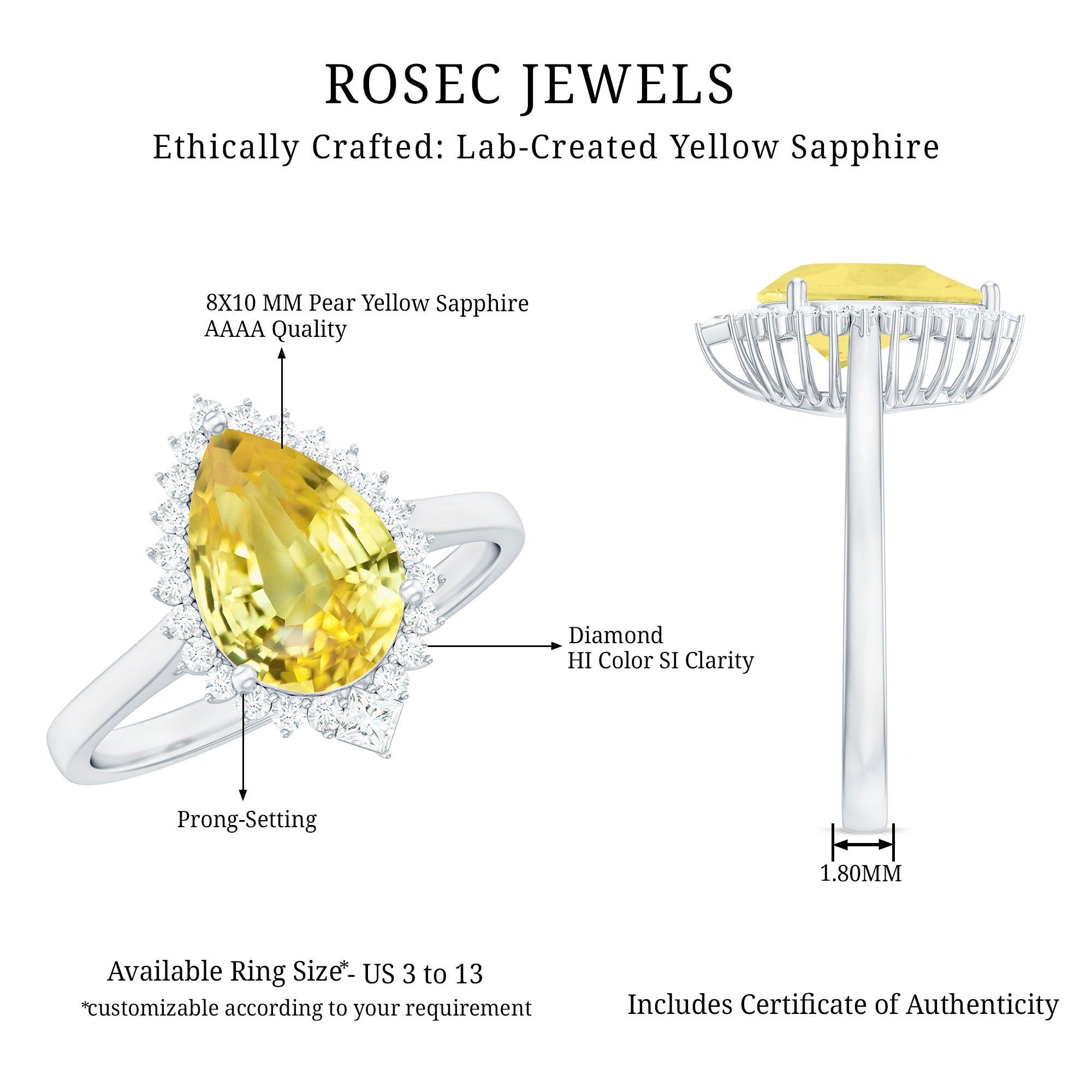 Cocktail Halo Ring with Created Yellow Sapphire and Diamond