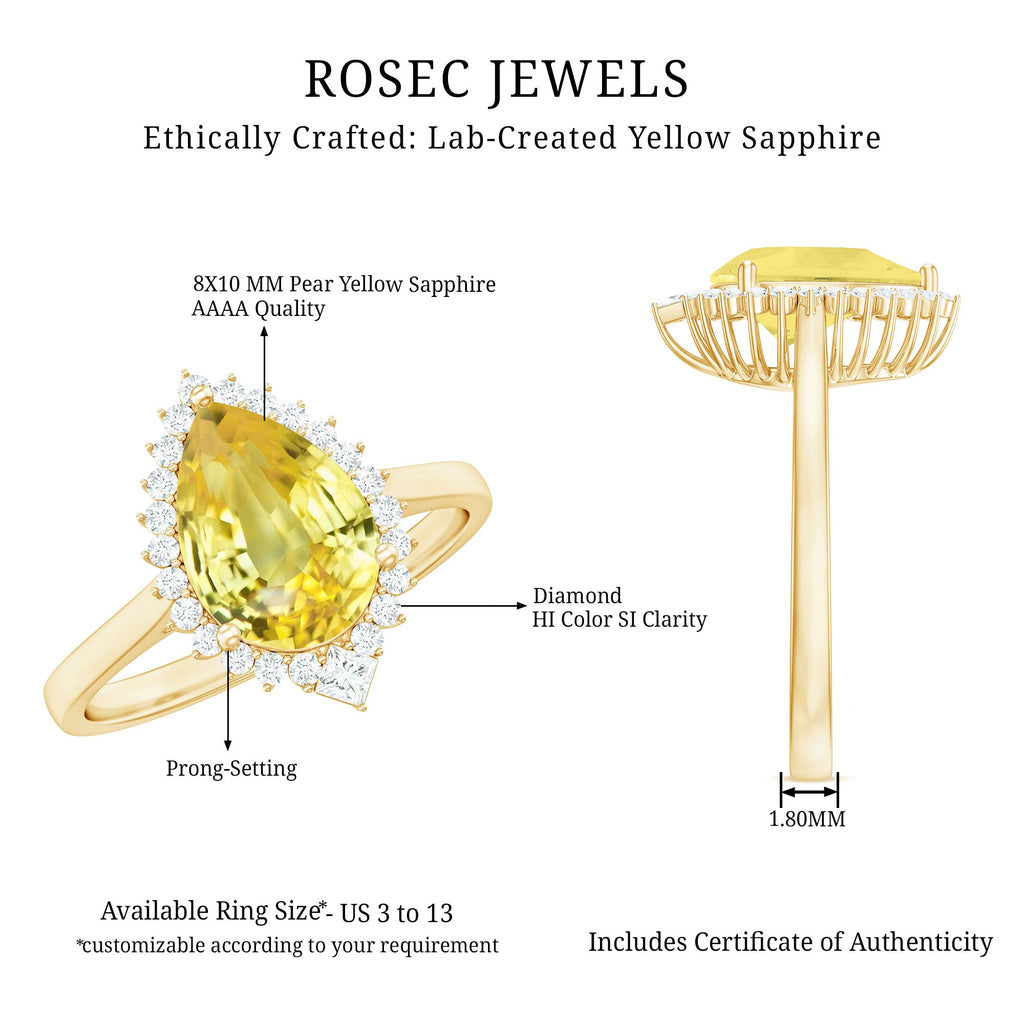 Cocktail Halo Ring with Created Yellow Sapphire and Diamond