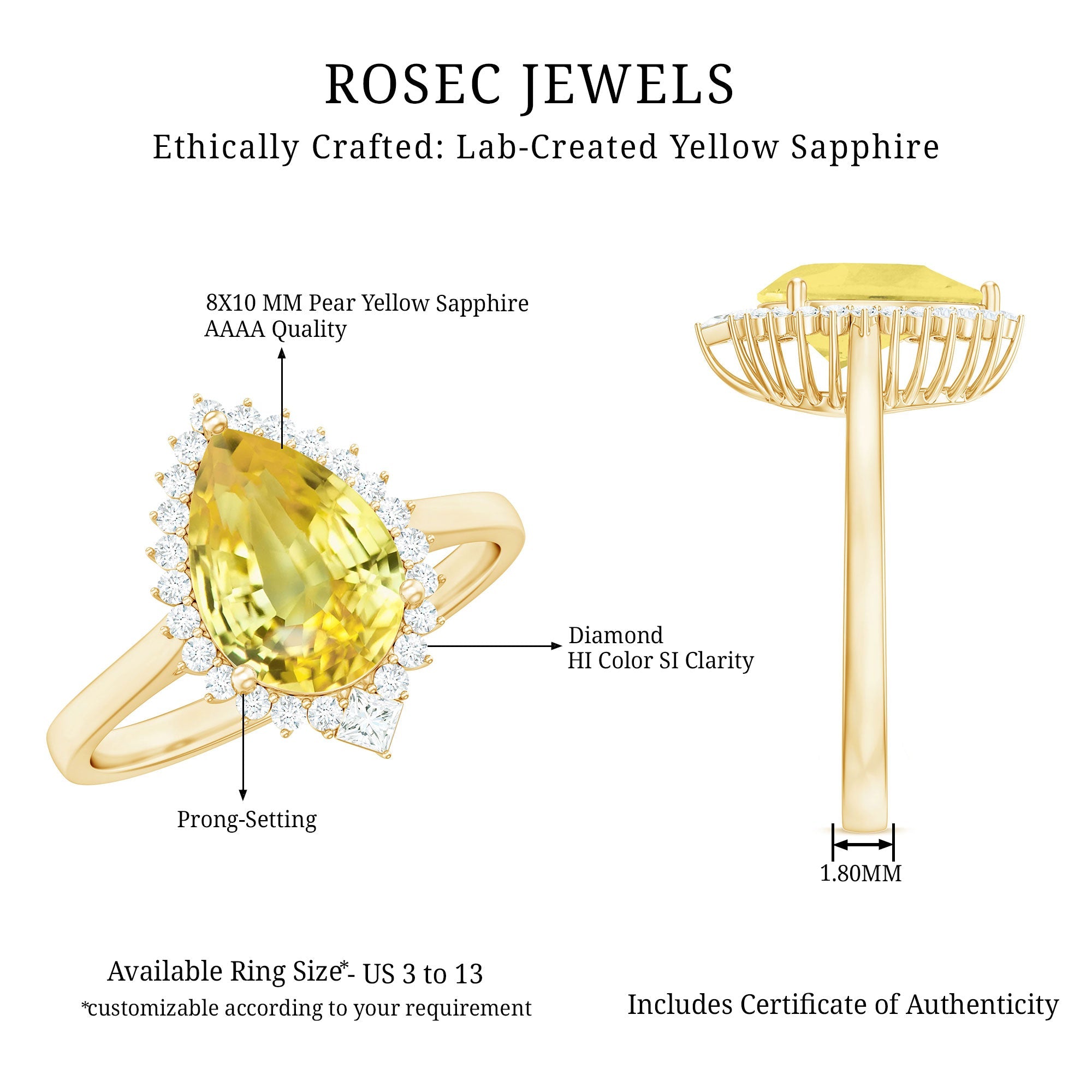 Cocktail Halo Ring with Created Yellow Sapphire and Diamond