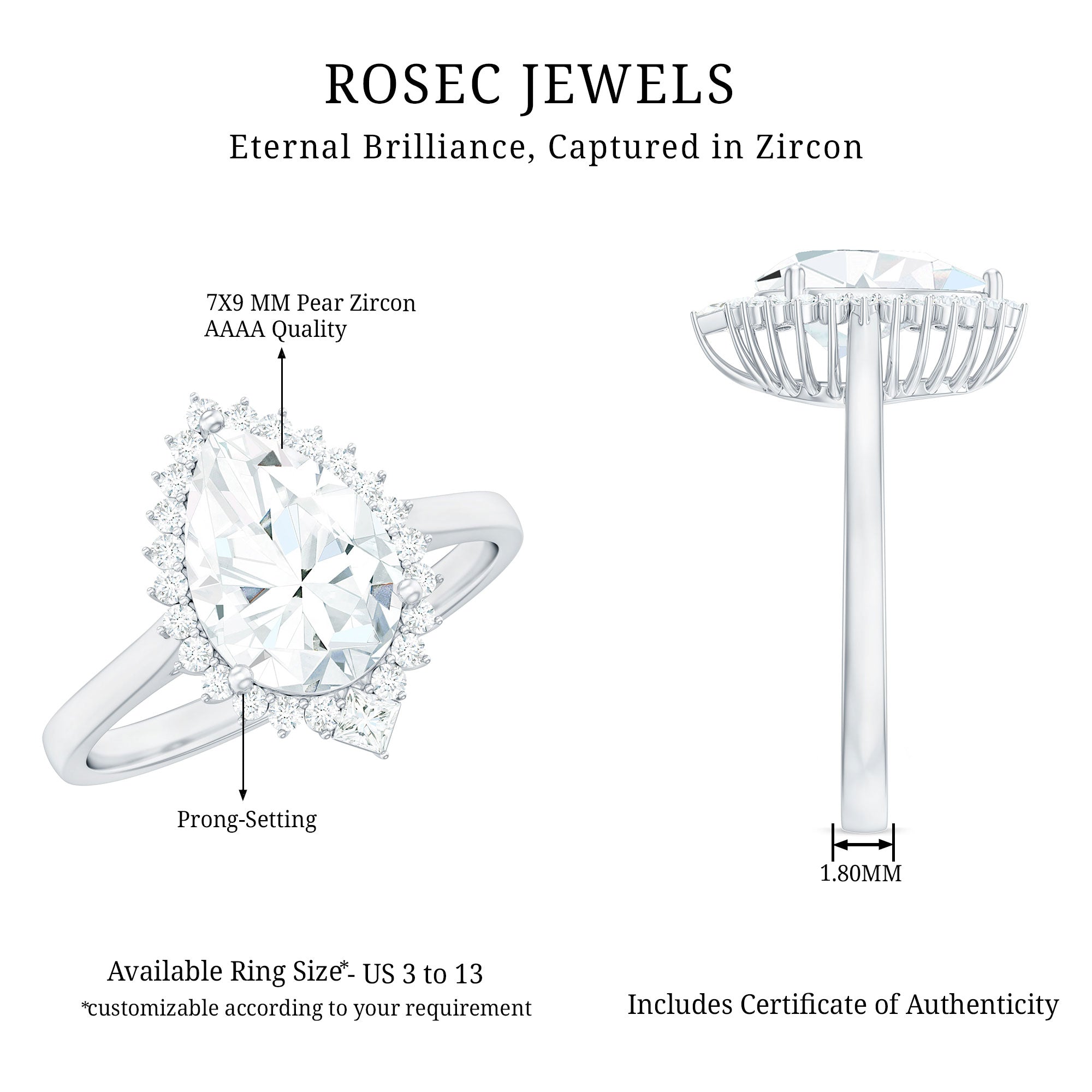 2.75 CT Pear Cut Zircon Cocktail Engagement Ring with Halo