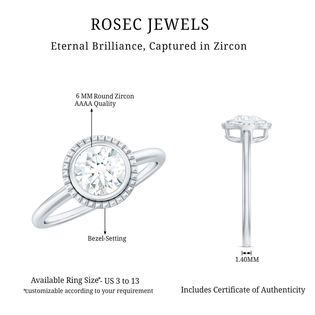 1 CT Round Cut Cubic Zirconia Solitaire Promise Ring in Bezel Setting