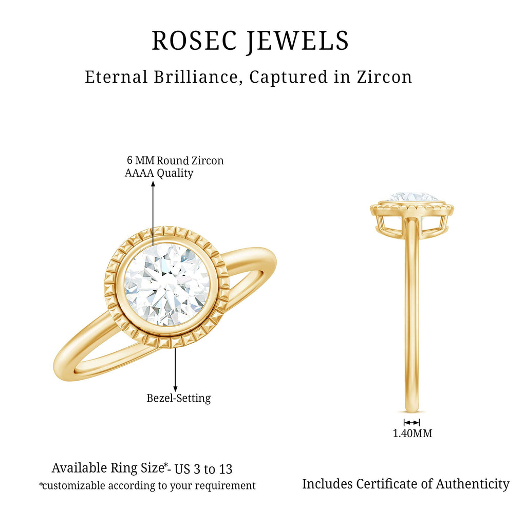 1 CT Round Cut Cubic Zirconia Solitaire Promise Ring in Bezel Setting