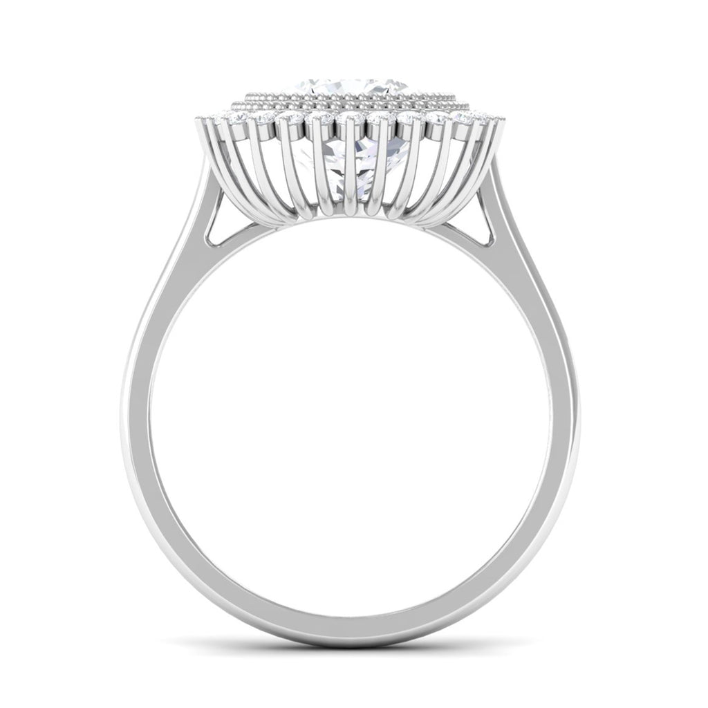 Cushion Cut Simulated Diamond Statement Engagement Ring with Halo