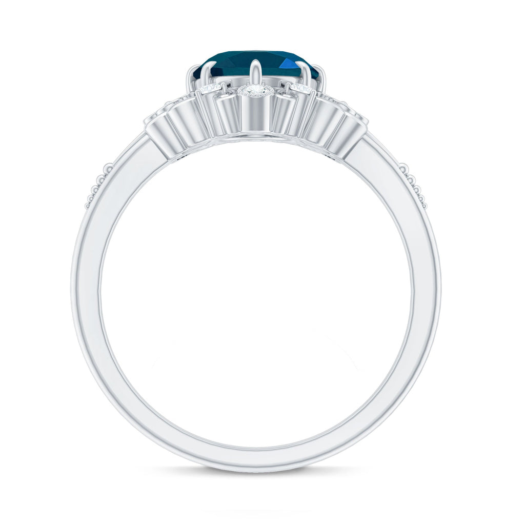 Vintage Inspired London Blue Topaz and Diamond Engagement Ring