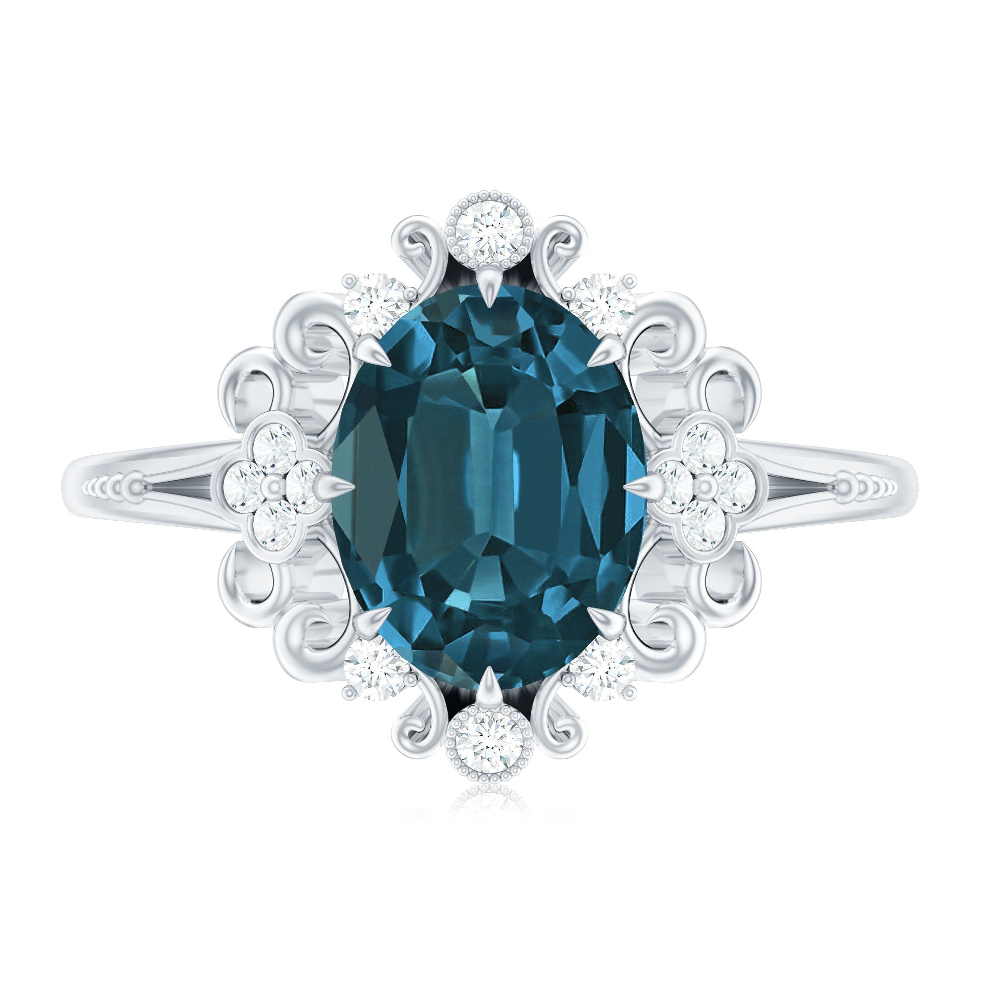 Vintage Inspired London Blue Topaz and Diamond Engagement Ring