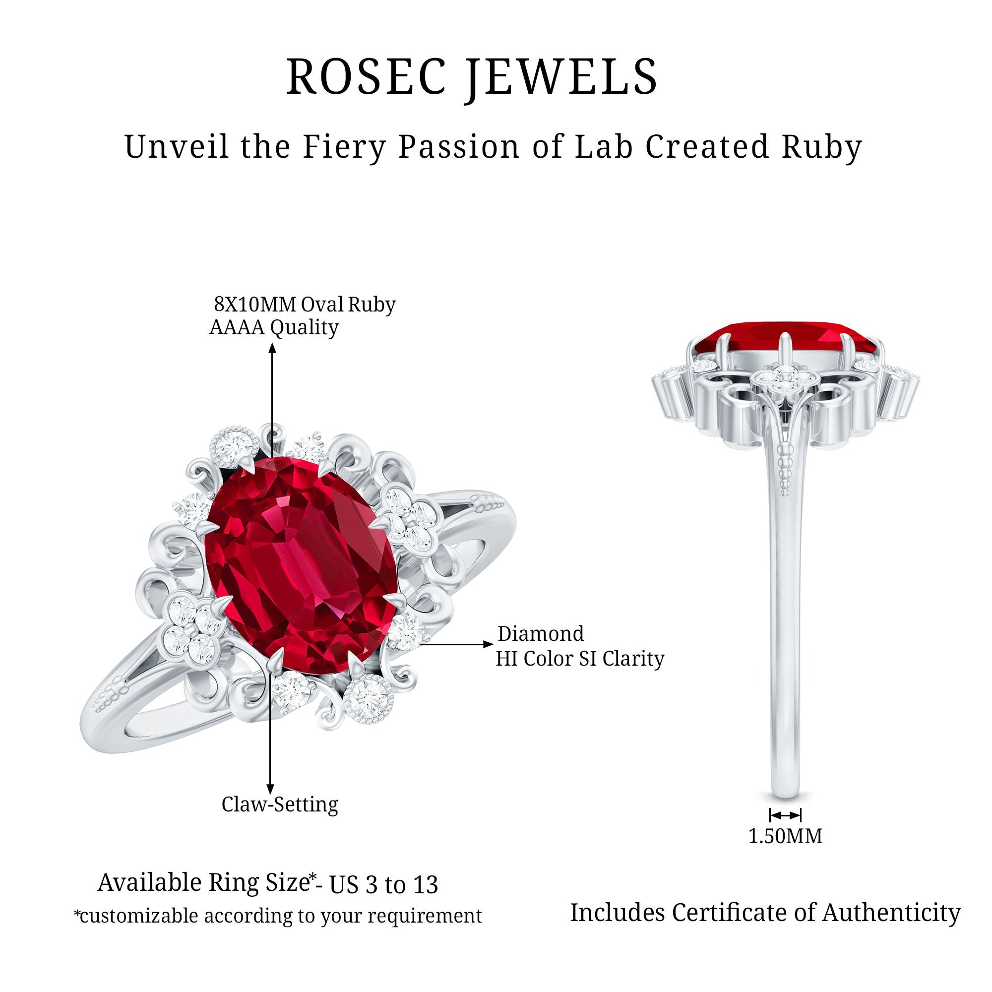 Vintage Inspired Lab Created Ruby and Diamond Engagement Ring