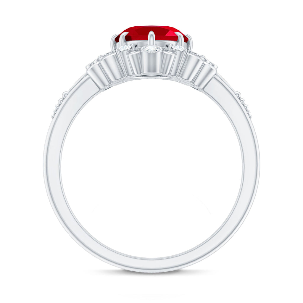 Vintage Inspired Lab Created Ruby and Diamond Engagement Ring
