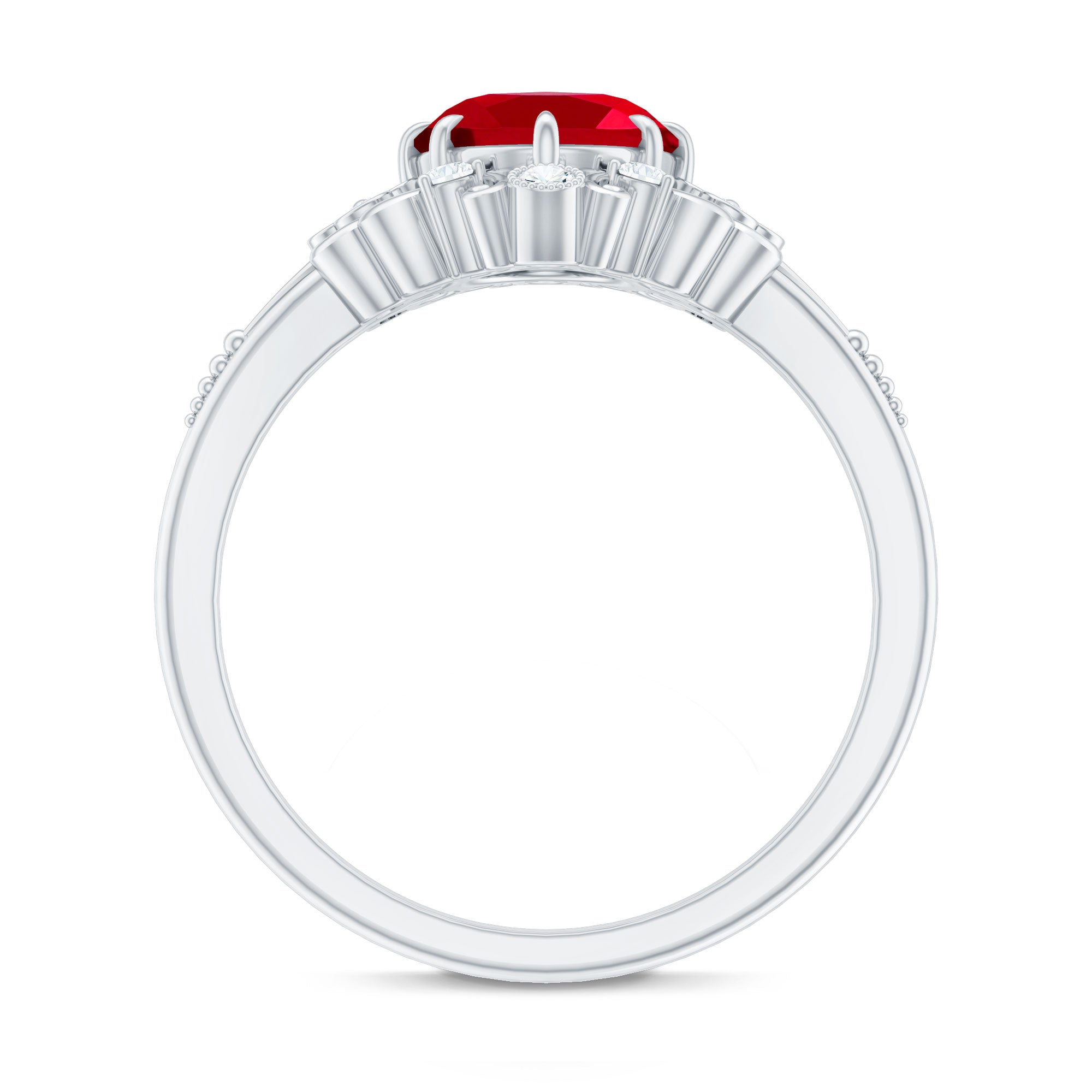 Vintage Inspired Lab Created Ruby and Diamond Engagement Ring