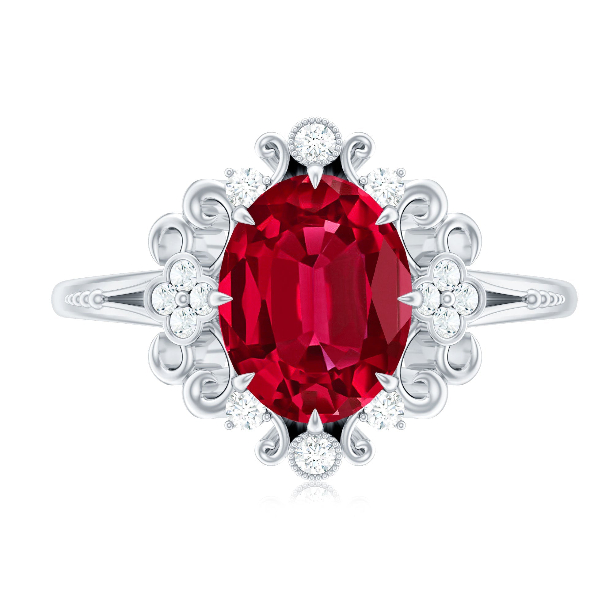 Vintage Inspired Lab Created Ruby and Diamond Engagement Ring