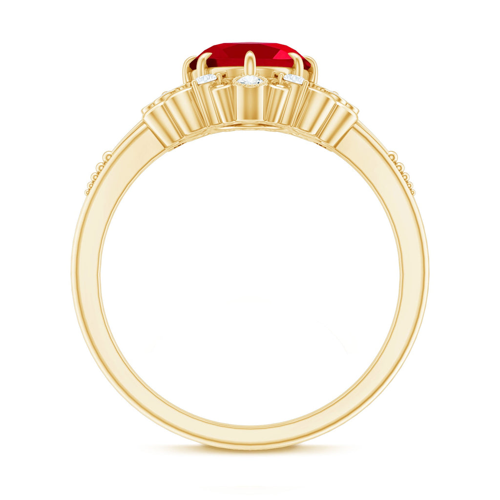 Vintage Inspired Lab Created Ruby and Diamond Engagement Ring