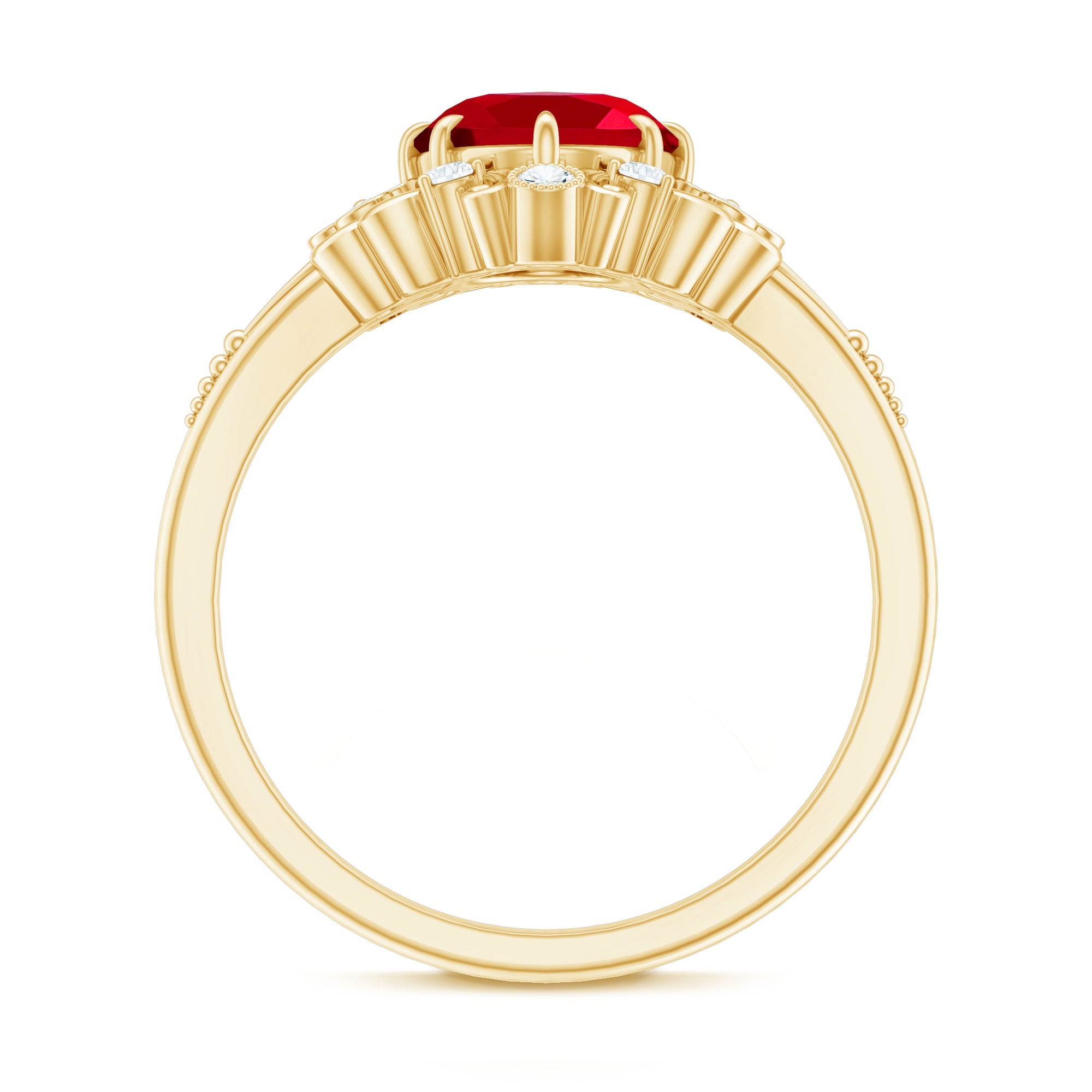 Vintage Inspired Lab Created Ruby and Diamond Engagement Ring