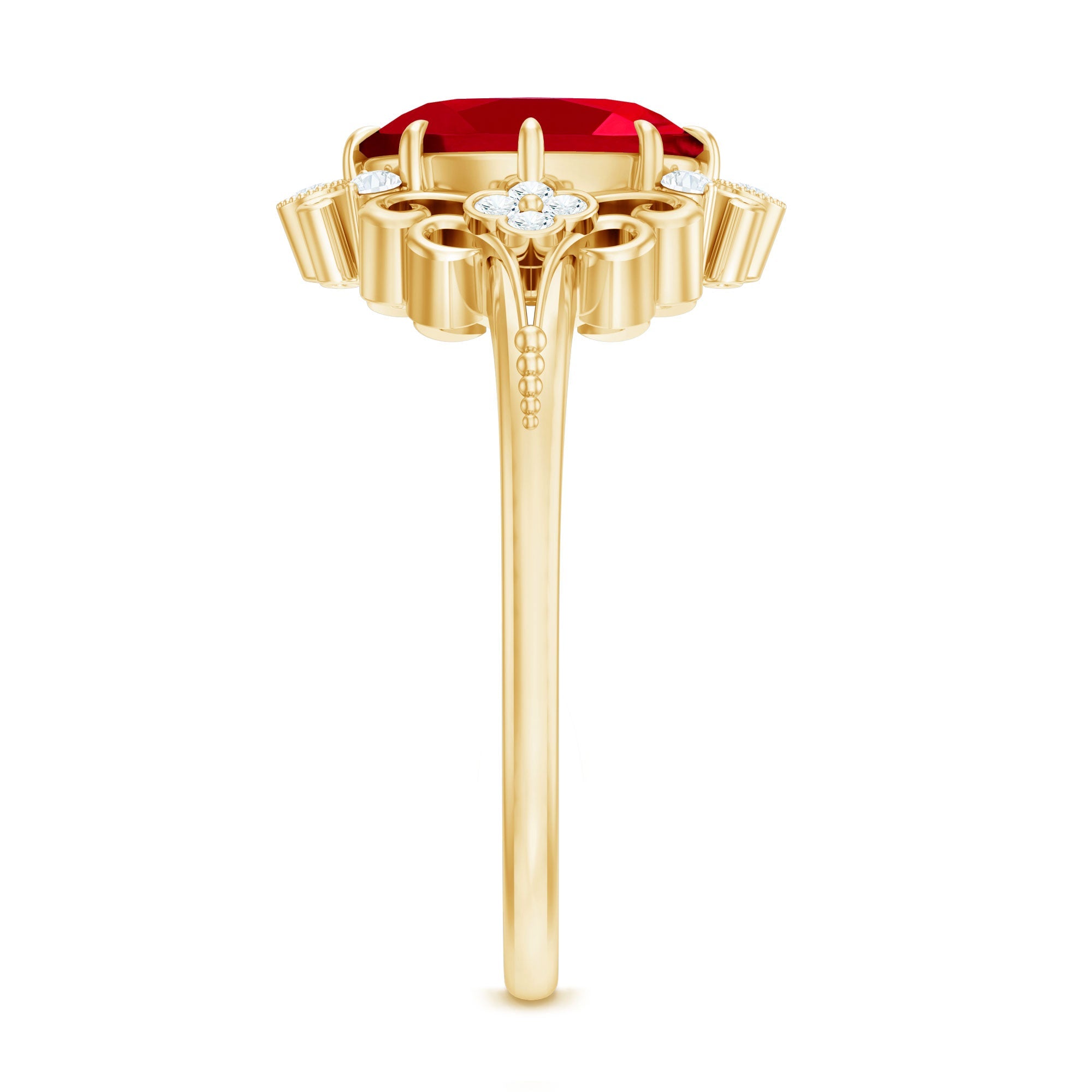 Vintage Inspired Lab Created Ruby and Diamond Engagement Ring