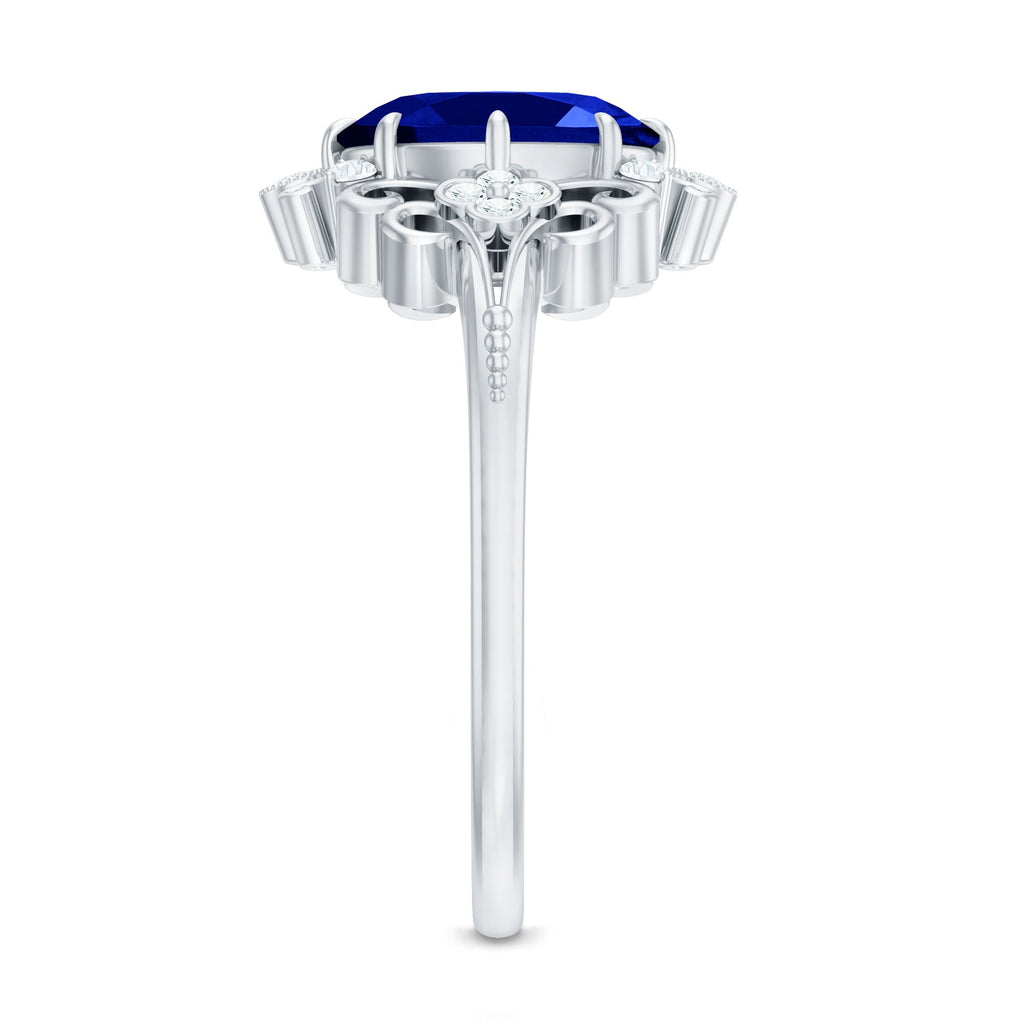 Vintage Inspired Created Blue Sapphire Engagement Ring with Diamond
