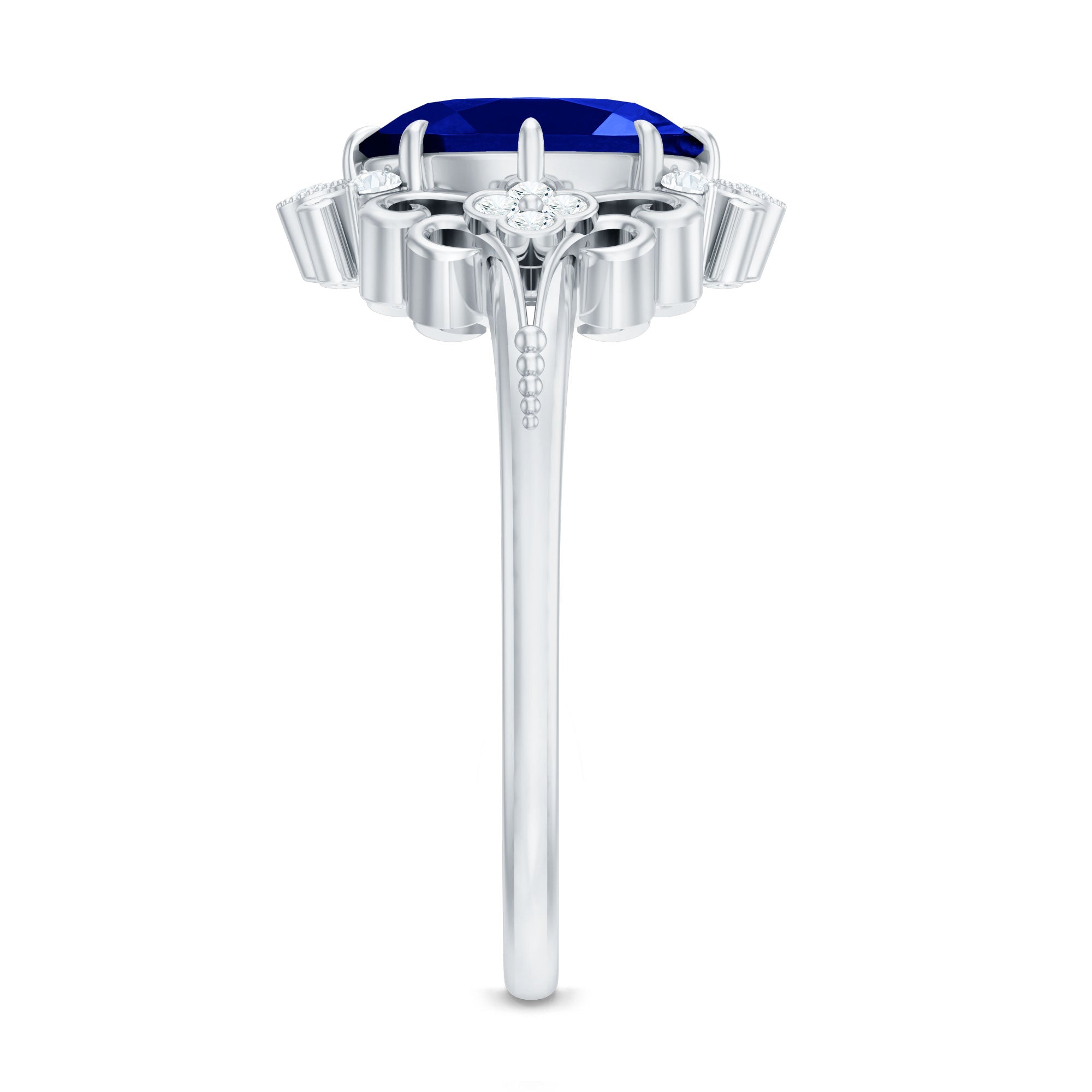 Vintage Inspired Created Blue Sapphire Engagement Ring with Diamond