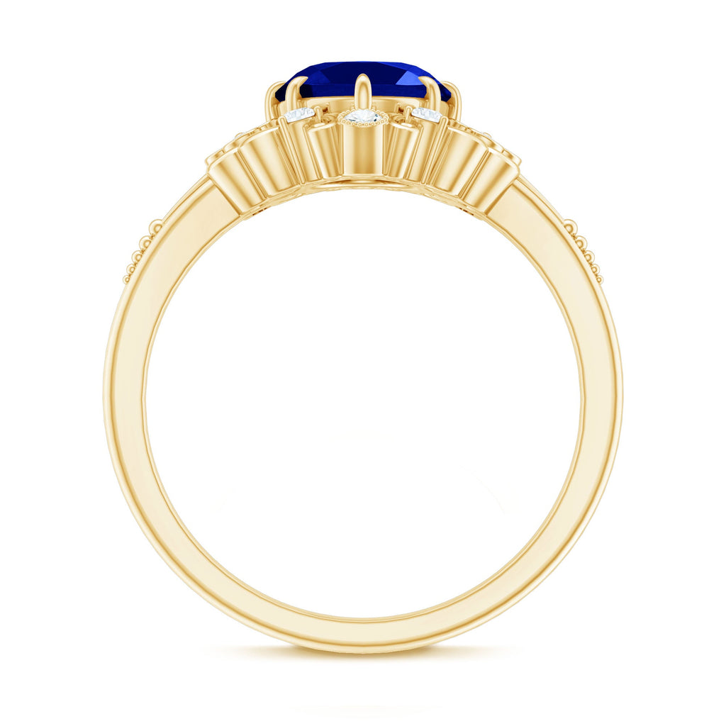Vintage Inspired Created Blue Sapphire Engagement Ring with Diamond