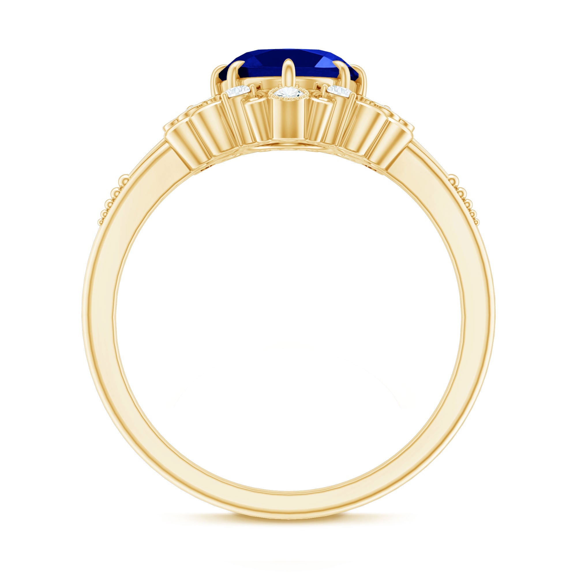 Vintage Inspired Created Blue Sapphire Engagement Ring with Diamond