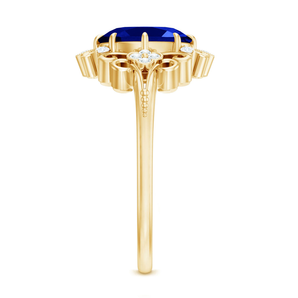 Vintage Inspired Created Blue Sapphire Engagement Ring with Diamond