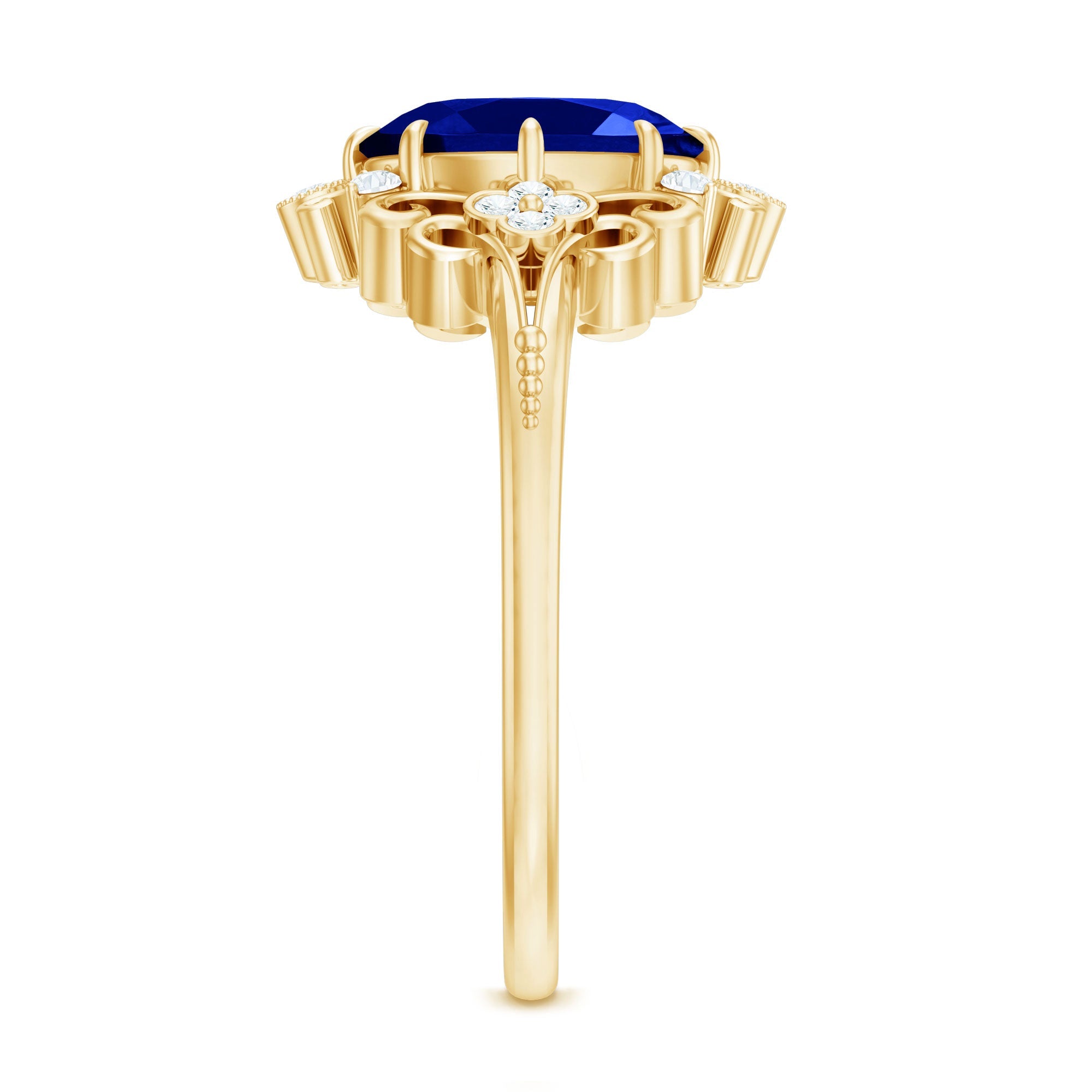 Vintage Inspired Created Blue Sapphire Engagement Ring with Diamond