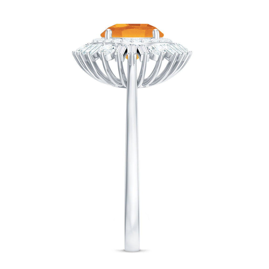 Genuine Citrine Double Halo Engagement Ring with Moissanite