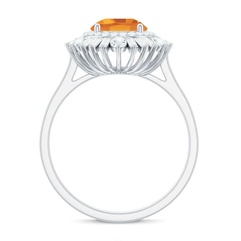 Genuine Citrine Double Halo Engagement Ring with Moissanite