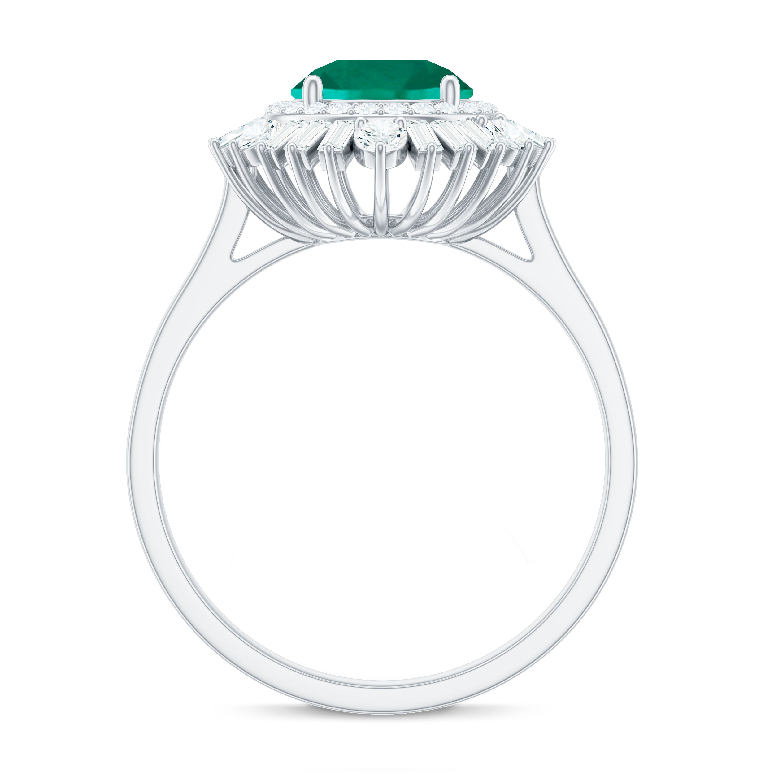 Certified 8 mm Lab Grown Emerald Cocktail Ring with Double Halo