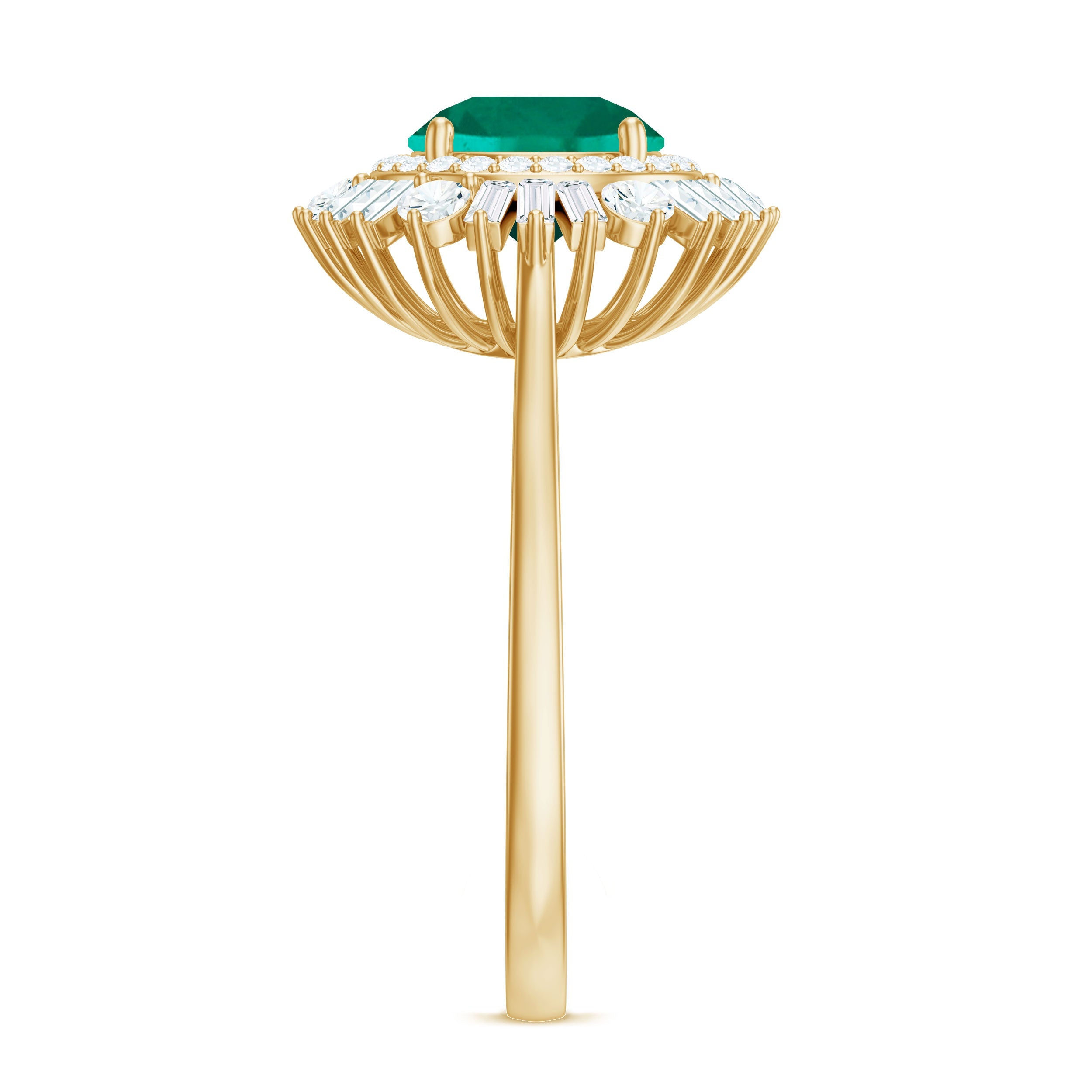Certified 8 mm Lab Grown Emerald Cocktail Ring with Double Halo