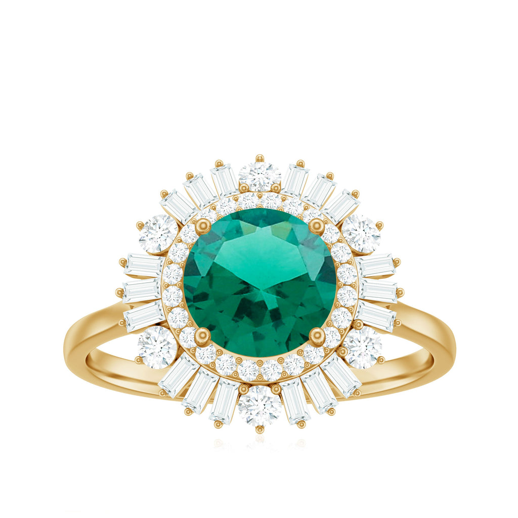 Certified 8 mm Lab Grown Emerald Cocktail Ring with Double Halo