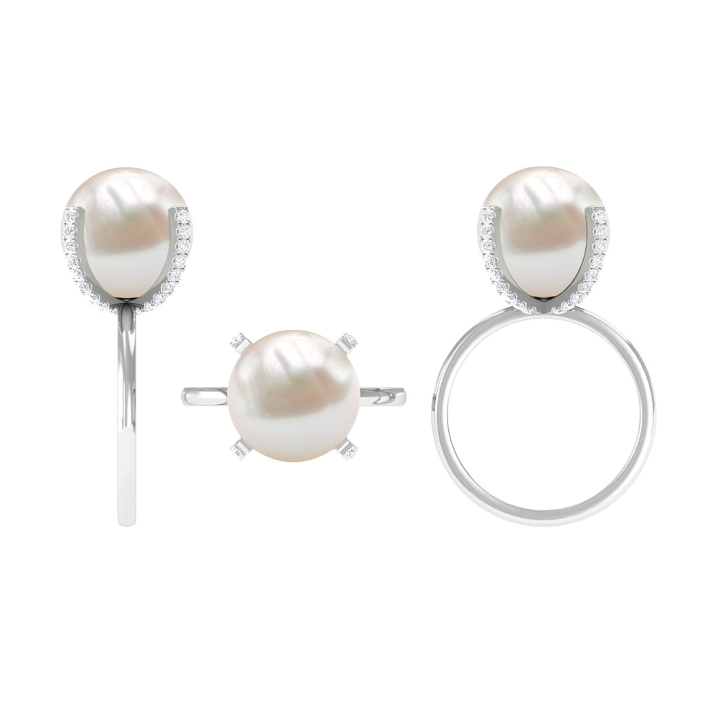 Designer Freshwater Pearl Solitaire Engagement Ring with Diamond