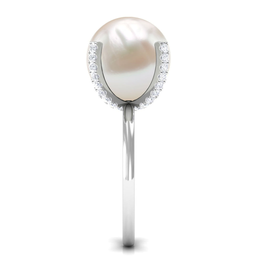 Designer Freshwater Pearl Solitaire Engagement Ring with Diamond