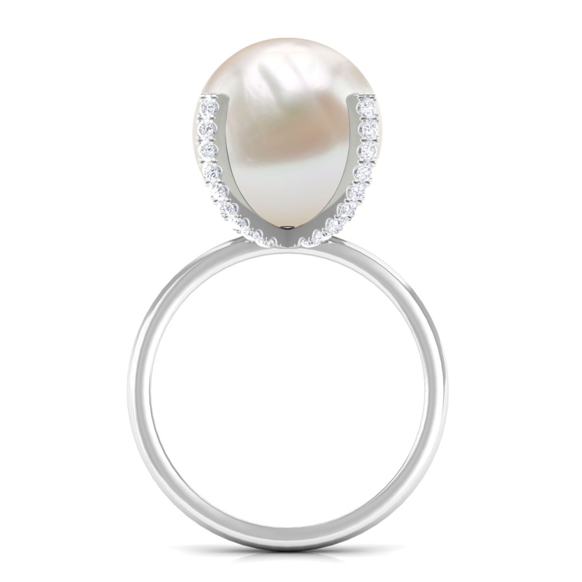 Designer Freshwater Pearl Solitaire Engagement Ring with Diamond