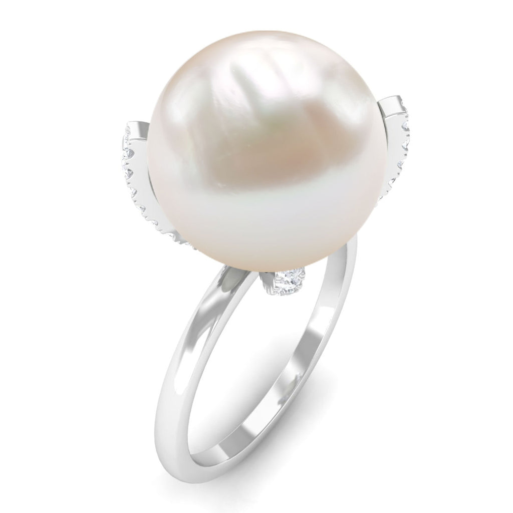 Designer Freshwater Pearl Solitaire Engagement Ring with Diamond