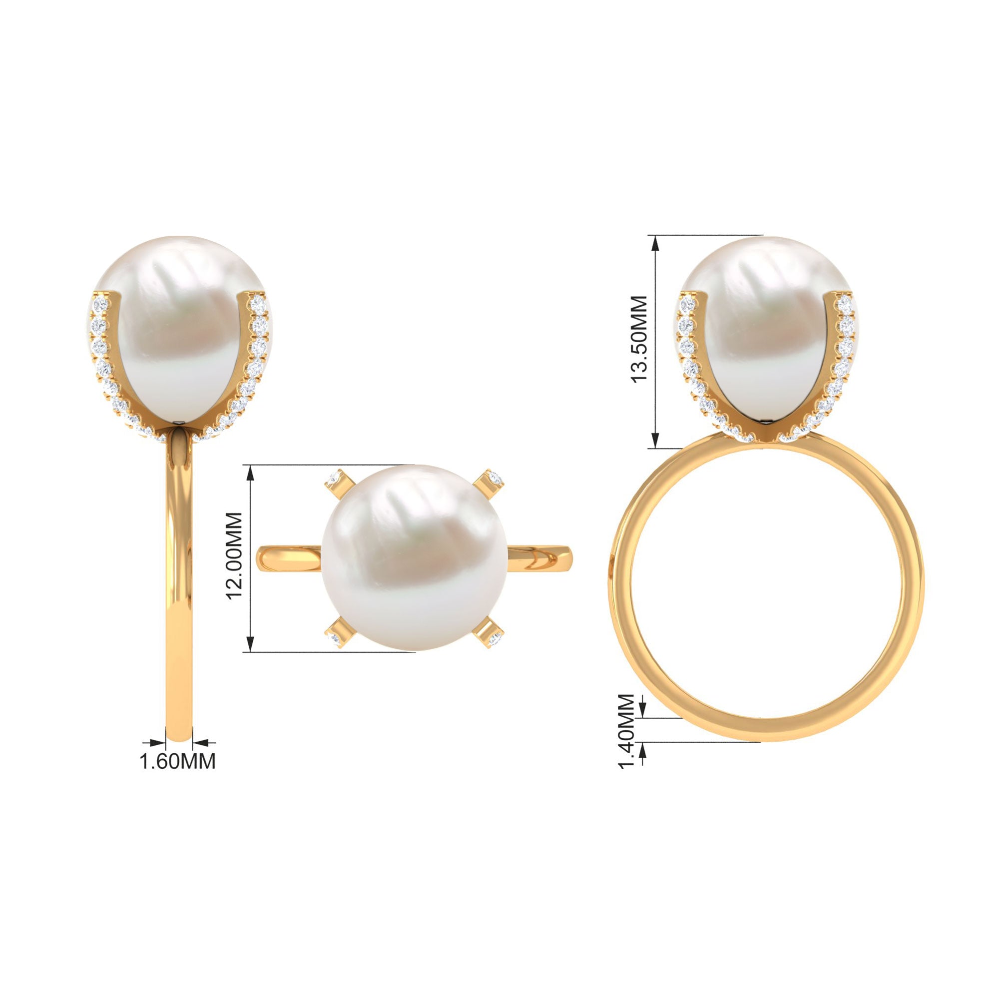 Designer Freshwater Pearl Solitaire Engagement Ring with Diamond