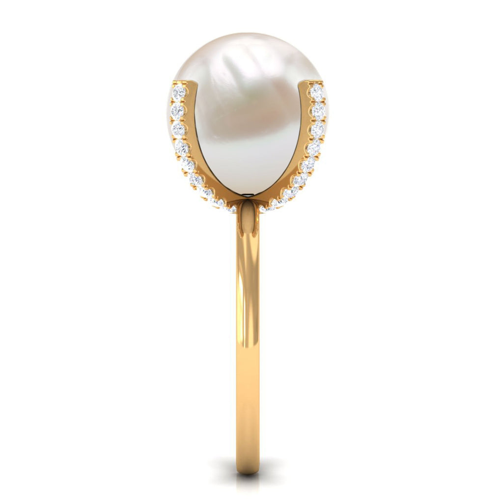 Designer Freshwater Pearl Solitaire Engagement Ring with Diamond