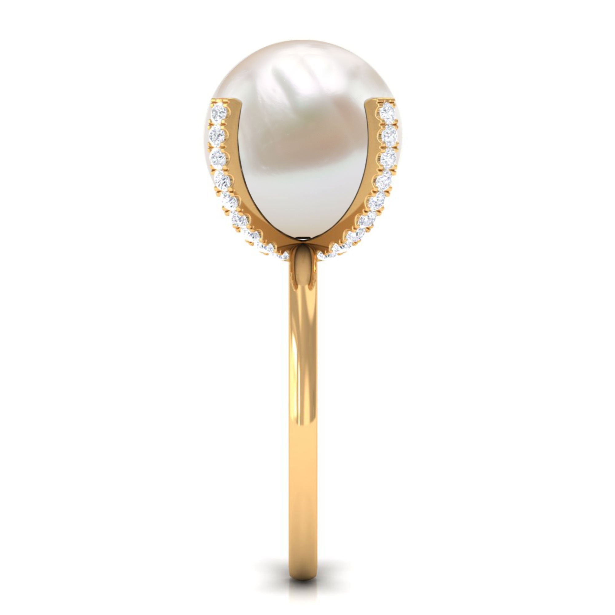 Designer Freshwater Pearl Solitaire Engagement Ring with Diamond