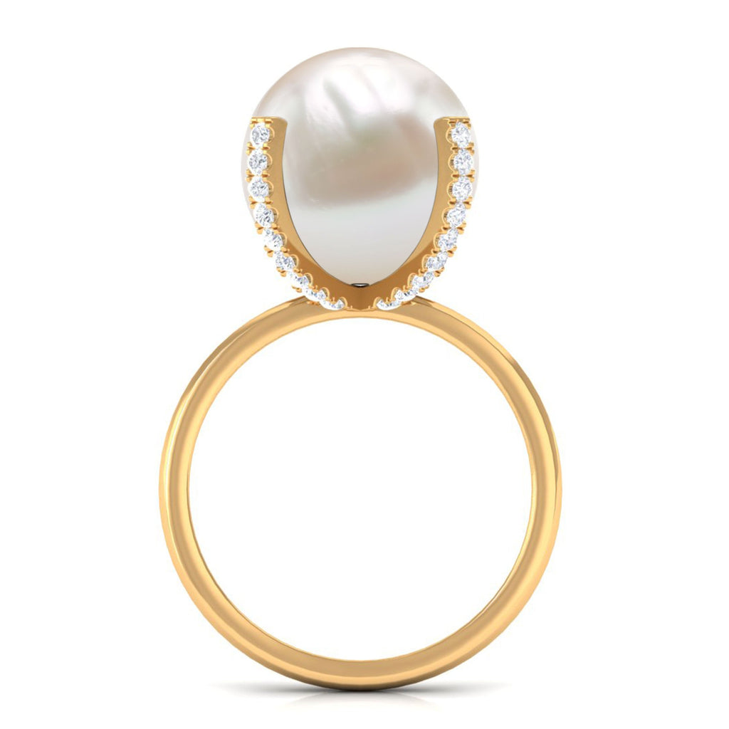 Designer Freshwater Pearl Solitaire Engagement Ring with Diamond