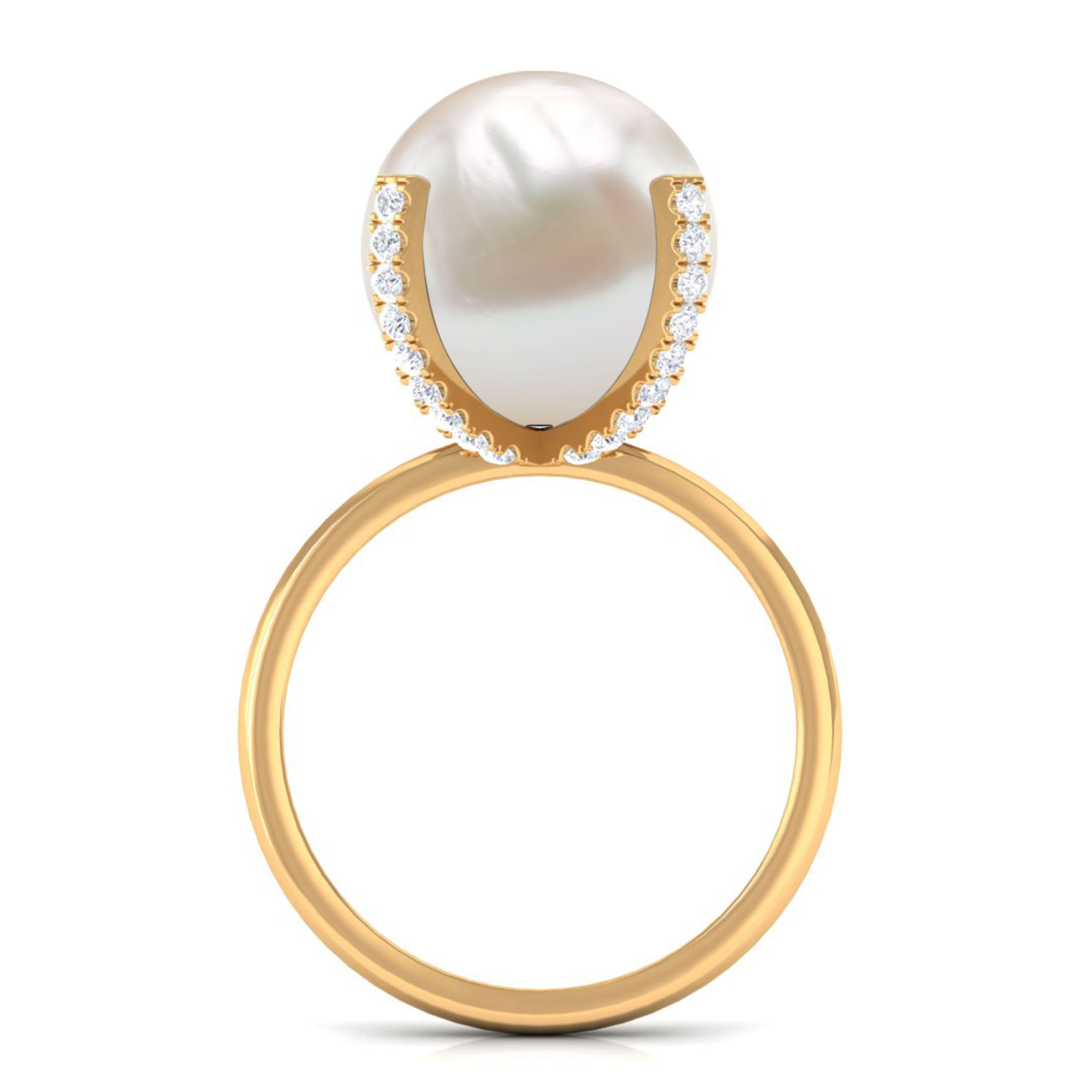 Designer Freshwater Pearl Solitaire Engagement Ring with Diamond
