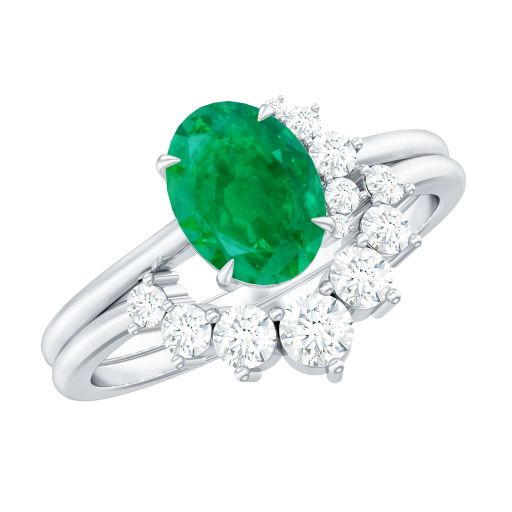 Natural Emerald Wedding Engagement Ring Set with Diamond