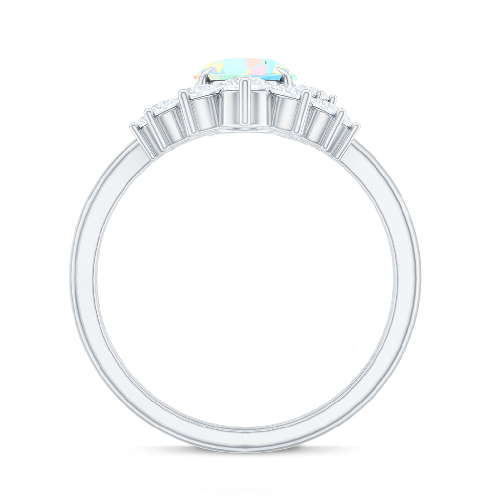 Real Ethiopian Opal Diamond Oval Engagement Ring and Wedding Band Set