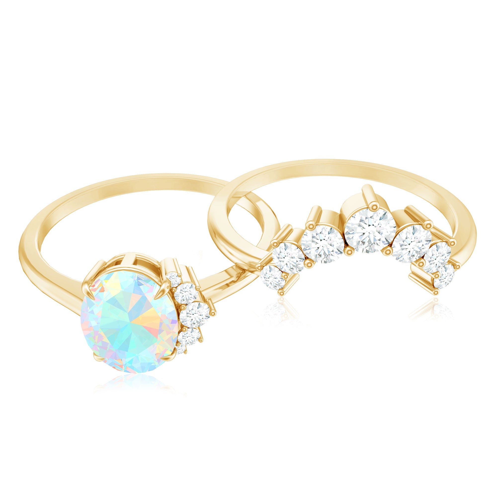 Real Ethiopian Opal Diamond Oval Engagement Ring and Wedding Band Set