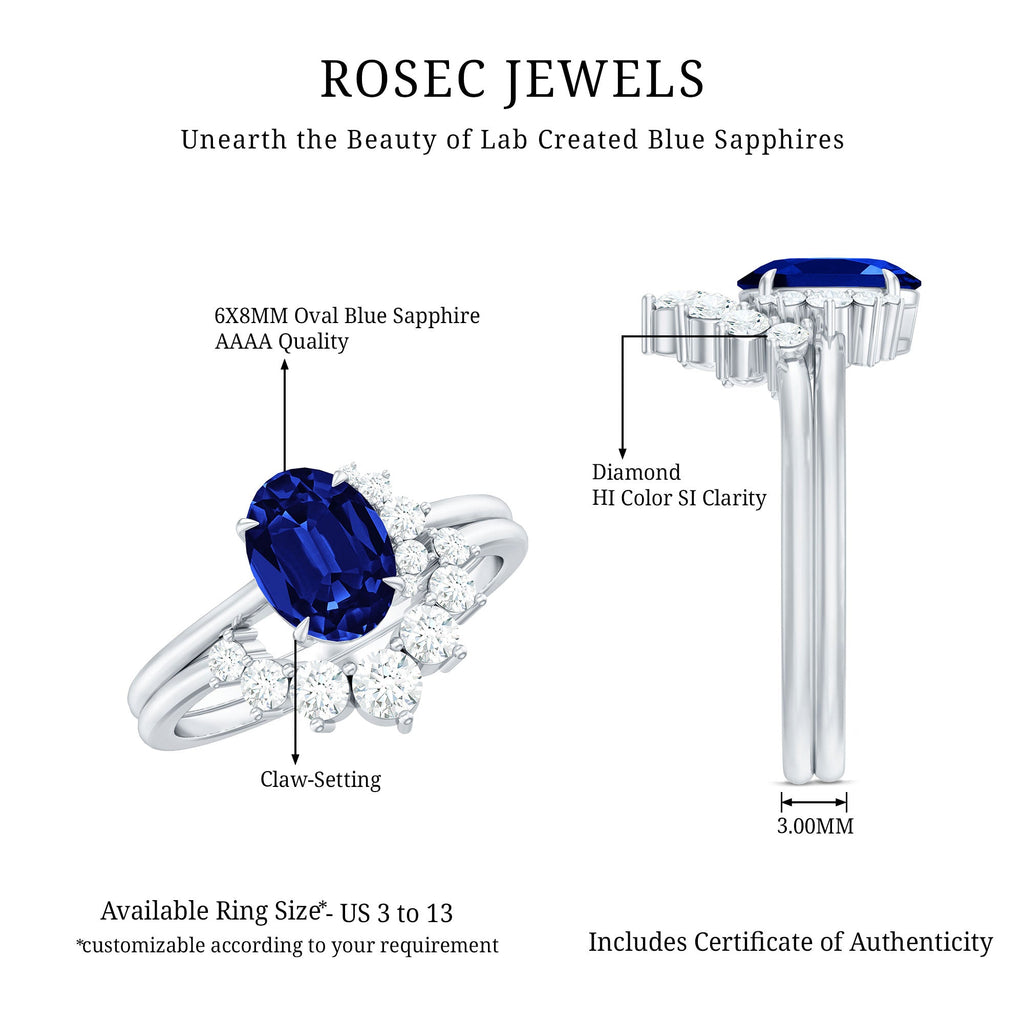 Created Blue Sapphire and Diamond Engagement Enhancer Ring Set