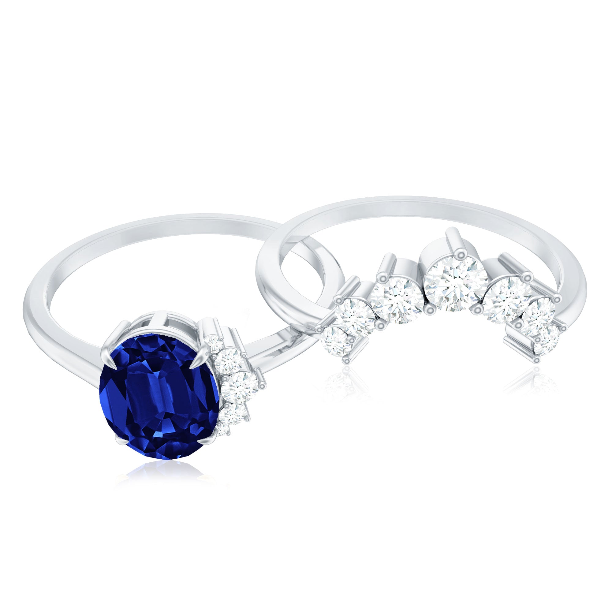 Created Blue Sapphire and Diamond Engagement Enhancer Ring Set