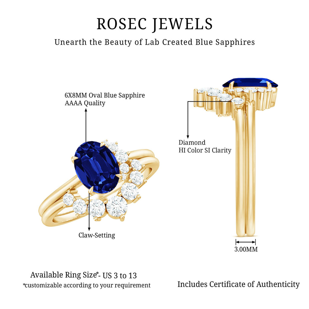 Created Blue Sapphire and Diamond Engagement Enhancer Ring Set