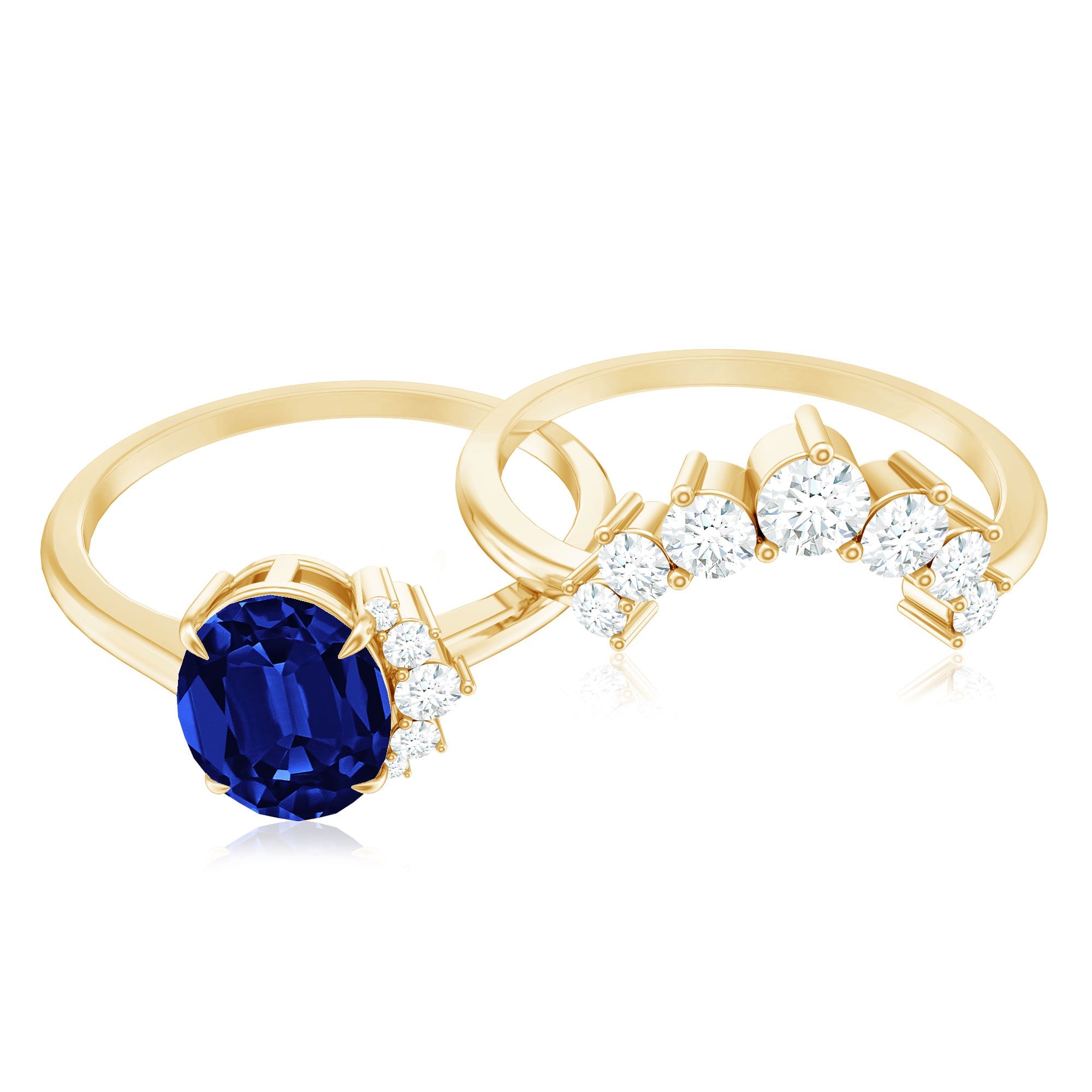 Created Blue Sapphire and Diamond Engagement Enhancer Ring Set