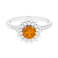Natural Citrine Double Halo Engagement Ring with Moissanite
