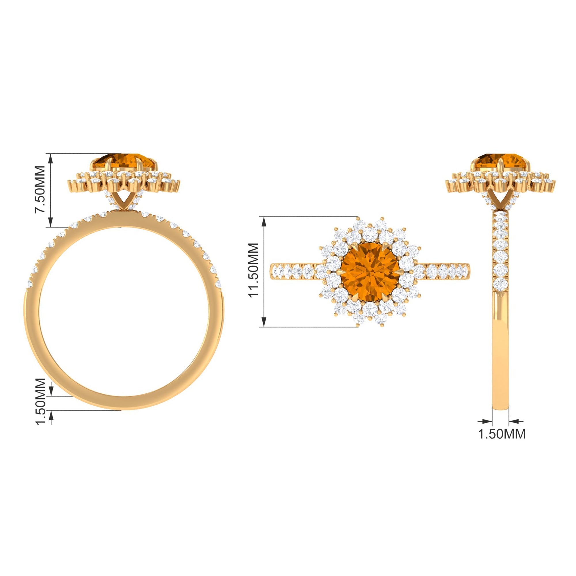 Natural Citrine Double Halo Engagement Ring with Moissanite
