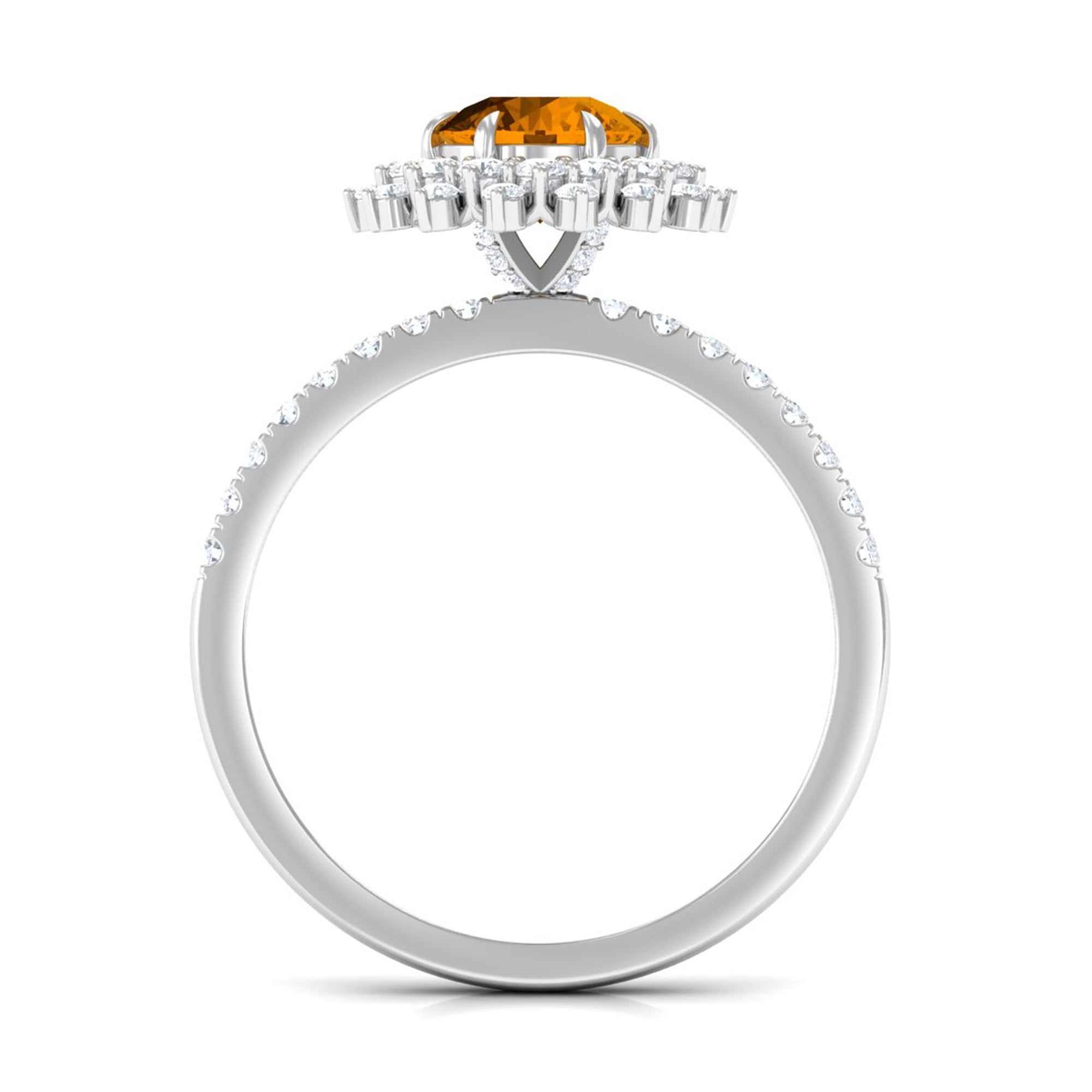 Natural Citrine Double Halo Engagement Ring with Moissanite
