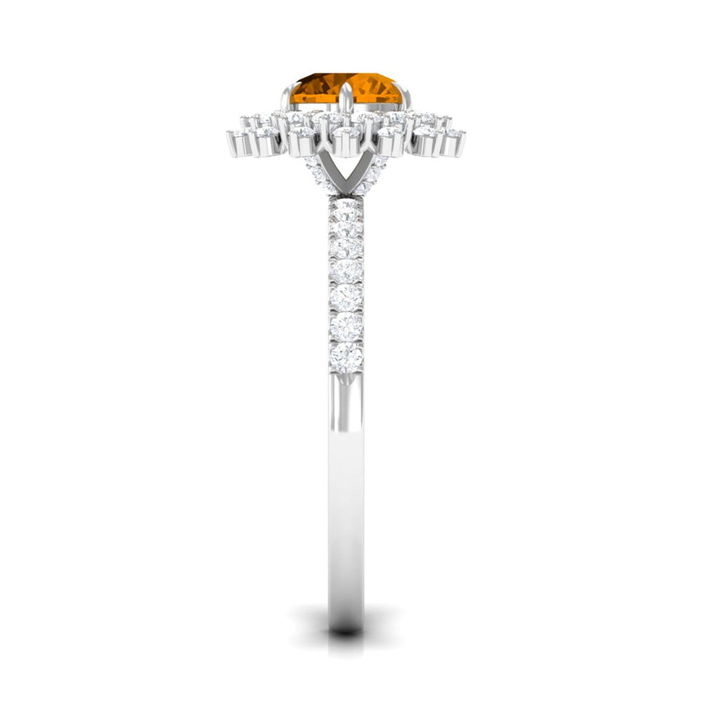 Natural Citrine Double Halo Engagement Ring with Moissanite