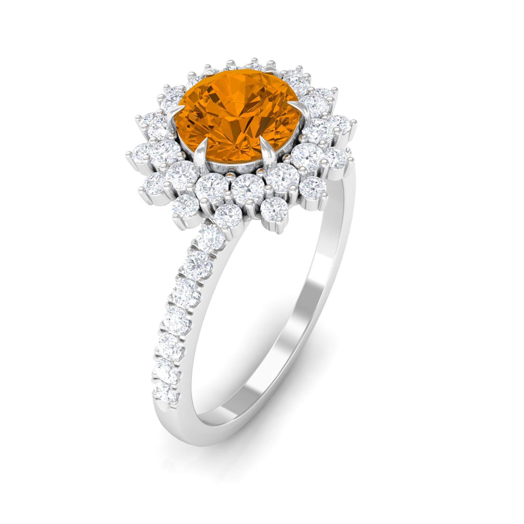 Natural Citrine Double Halo Engagement Ring with Moissanite