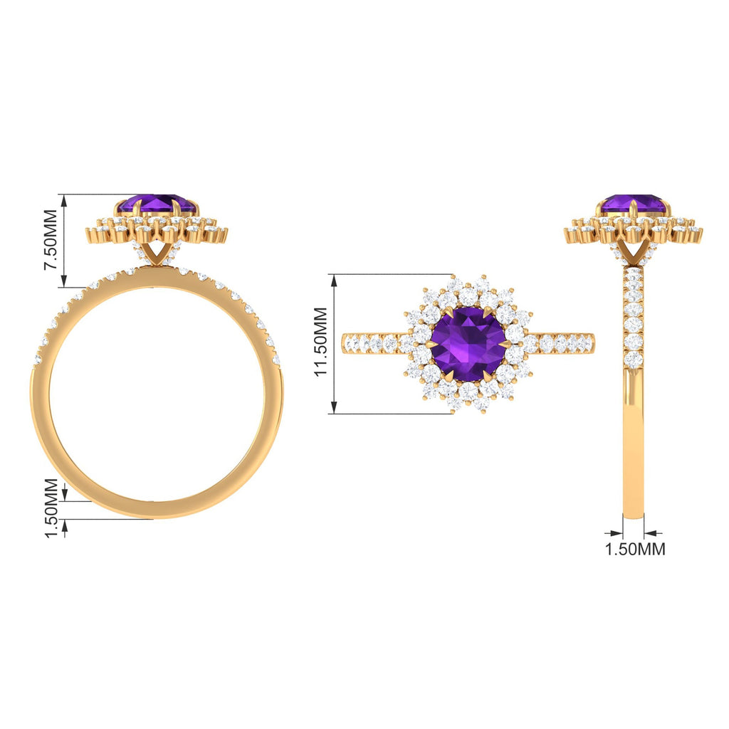 Round Amethyst Statement Engagement Ring with Moissanite